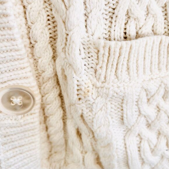 Talbots Cable Knit Fisherman Cardigan Sweater Size L Cream READ - Picture 13 of 14